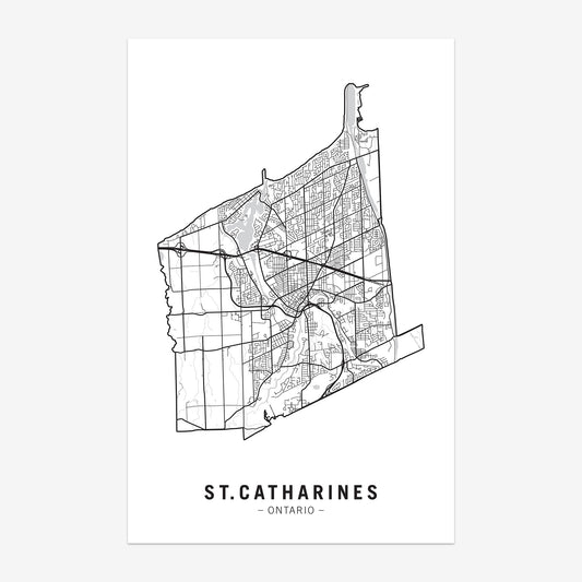 A map of St. Catharines, Ontario; a municipality in Niagara Region.