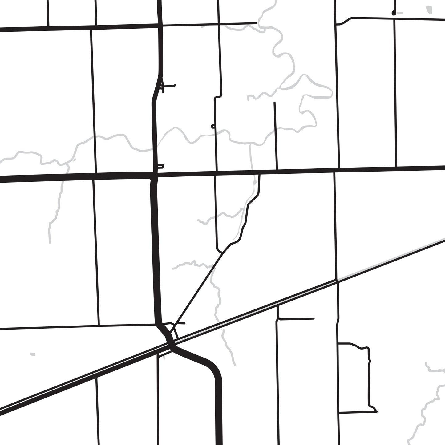 A detailed close up of the roads and waterways of Wainfleet, Ontario.