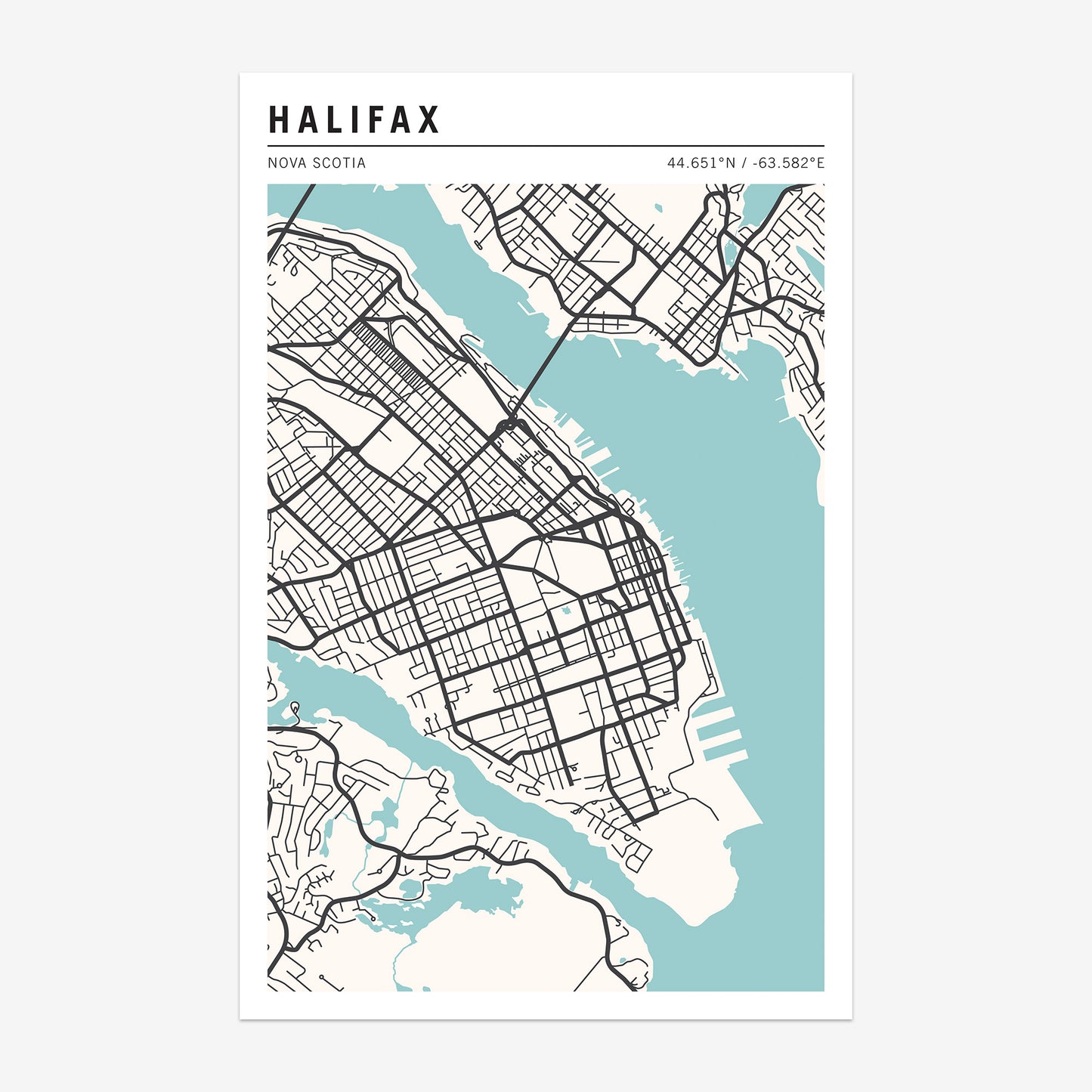 A map of Halifax, Nova Scotia. This map is in full colour.