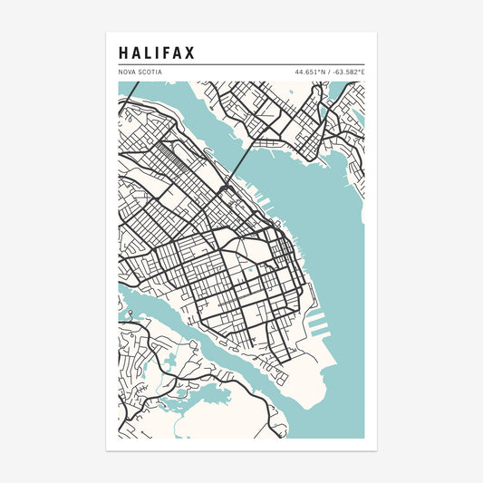 A map of Halifax, Nova Scotia. This map is in full colour.